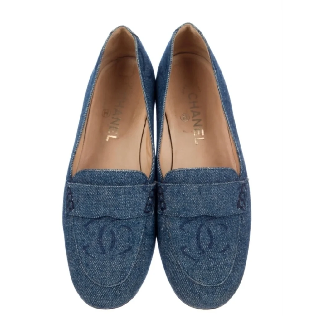 Vintage Y2K Chanel Denim Loafers Rare Designer Luxury Slip-On Shoes Flats Sz 10
